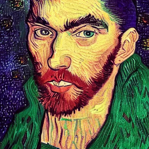 Image similar to an artistic portrait of armond of the white lotus, high quality, studio photography, colorful, hero, heroic, beautiful, in the style of vincent van gogh