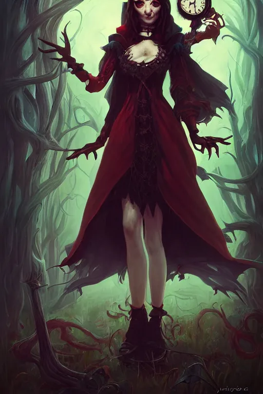 Image similar to portrait of a witch, american mcgee's alice, sharp focus, artstation, trending, by julie dillon, luis melo, tyler miles lockett, lei jin, hong lei, ken wong, adam narozanski, joy ang