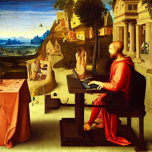 Image similar to a computer hacker in a renaissance painting