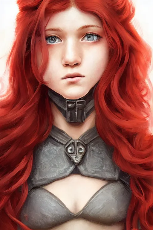 Prompt: ultra realistic style illustration of a beautiful cute red haired joyful and playful 1 9 year old teen girl ninja, full portrait, long hair, sci - fi, fantasy, intricate, elegant, digital painting, artstation, concept art, smooth, sharp focus, 8 k frostbite 3 engine, ultra detailed, art by artgerm and greg rutkowski and magali villeneuve