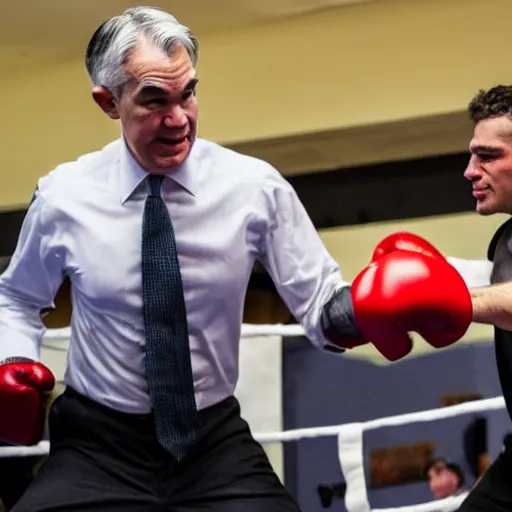 Image similar to Jerome Powell fighting in a boxing ring