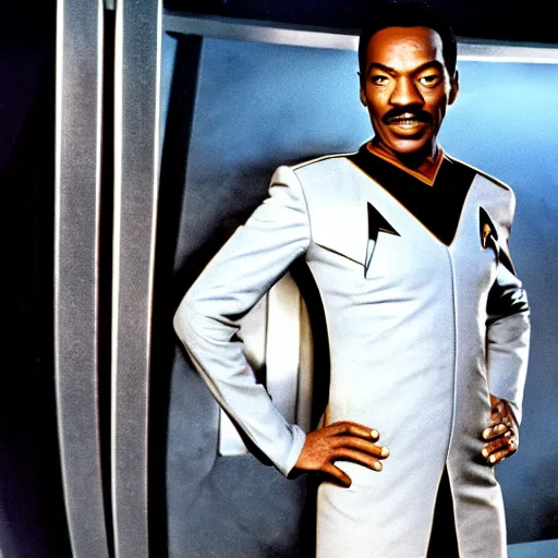 Prompt: a promotional still of Eddie Murphy in Star Trek 1966.