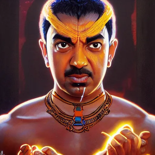 Image similar to kal penn as dhalsim from street fighter, 4 k, ultra realistic, detailed focused art by artgerm and greg rutkowski and alphonse mucha