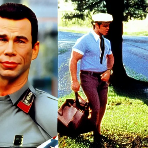 Image similar to john travolta as forrest gump