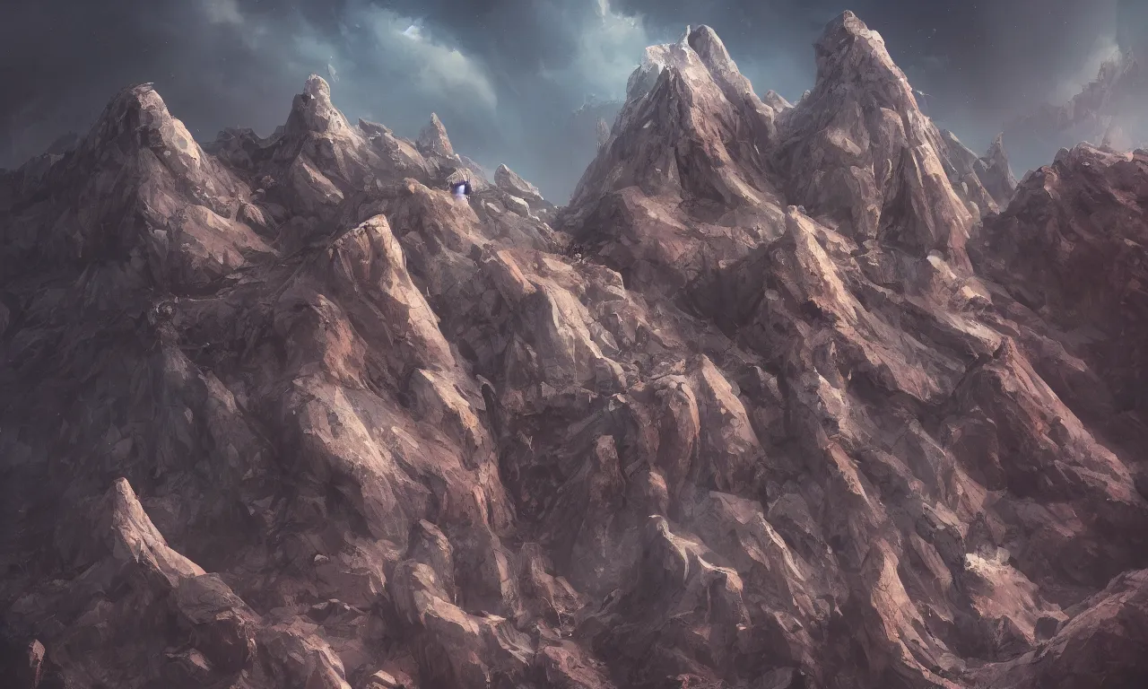 Image similar to a mountain with human shaped holes, concept art, horror, digital painting, oil painting, trending on artstation, 8k, dramatic composition, intricate details, sharp focus