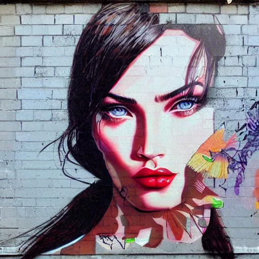 Image similar to Street-art portrait of Megan Fox in style of Etam Cru