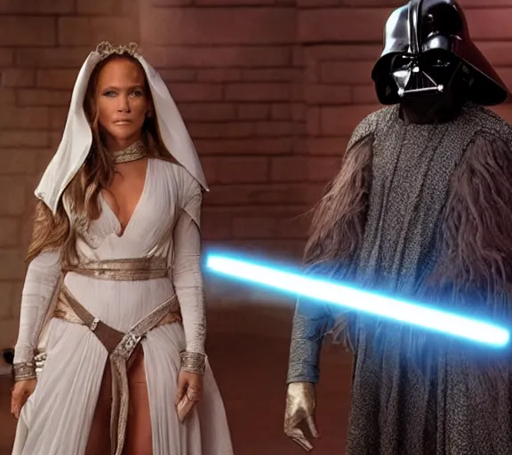 Image similar to a movie still of jennifer lopez as princess leigha in the movie star wars