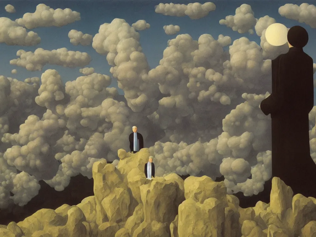 Image similar to obituary for an alchemist. painting by rene magritte, john howe