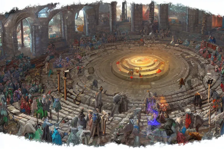 Image similar to meeting of the gods in a giant round table, digital painting, mixed media, trending on artstation and deviantart, epic composition, highly detailed, 8 k