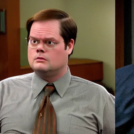 Image similar to dwight schrute pretending to be brian baumgartner