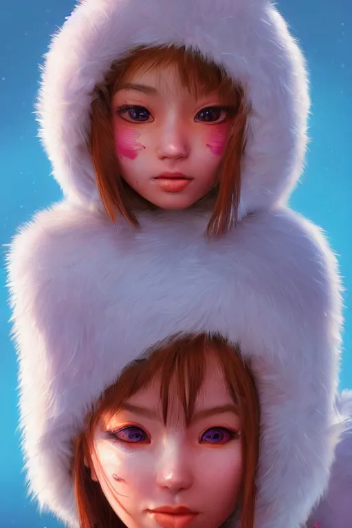 Image similar to cute eskimo girl, vivid colors, high details, cinematic, 8k resolution, beautiful detailed, photorealistic, digital painting, artstation, concept art, smooth, sharp focus, illustration, fantasy background, artstation trending, octane render, unreal engine