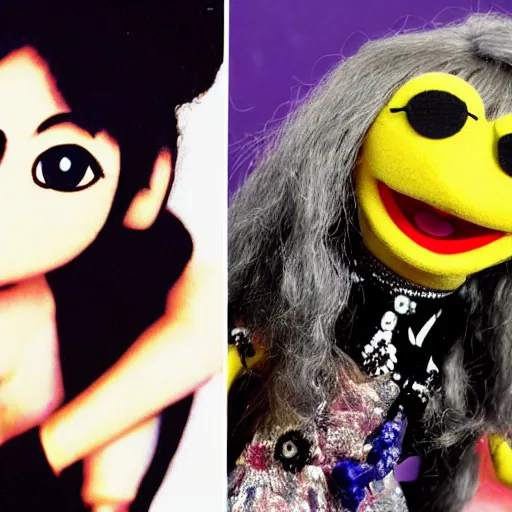 Image similar to greasepunk prying anna sui as a muppet