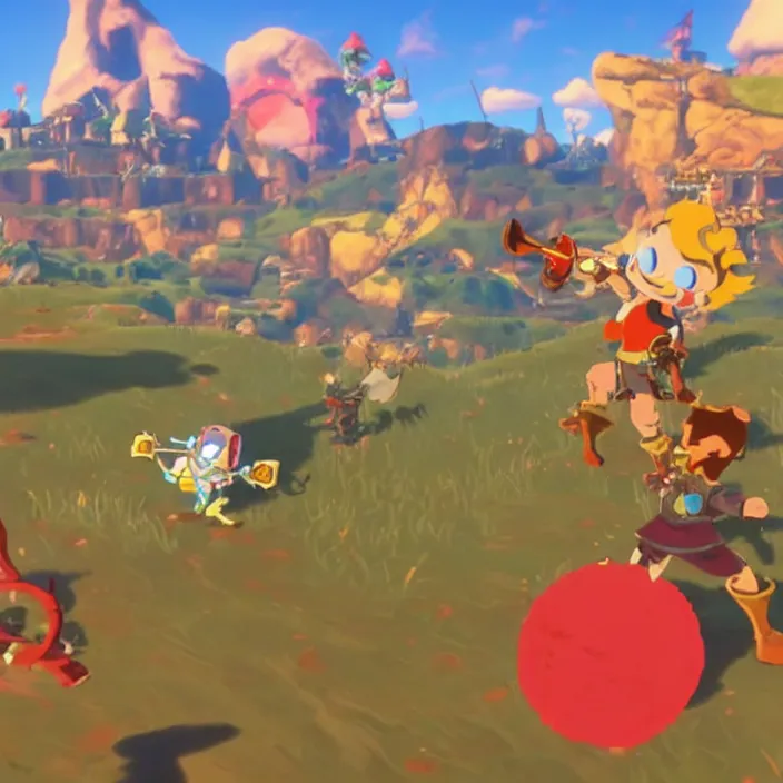 Image similar to Cuphead in The Legend of Zelda Breath of the Wild, detailed screenshot