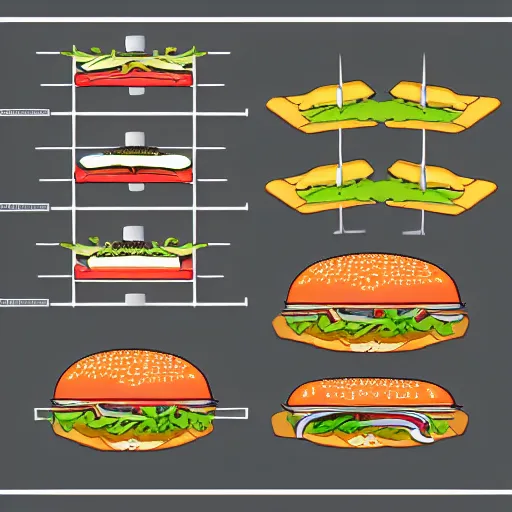 Prompt: Skeleton of a burger diagram