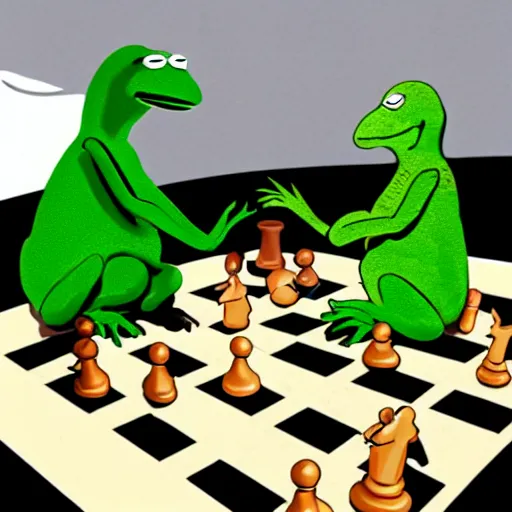 Image similar to Big Chungus and Kermit playing chess.