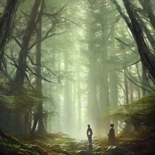 Prompt: beautiful landscape of a mystical forest clearing, oil painting, Artgerm, Charlie Bowater, Greg Rutkowski, noon glow, unreal 5, DAZ, hyperrealistic, octane render, RPG landscape, dynamic lighting, fantasy art, beautiful landscape