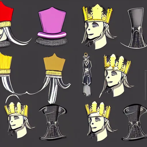 Image similar to clothing design concepts sheet, top hat jesters crown,