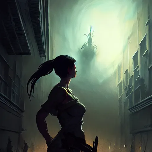 Image similar to only the dead have seen the end of war, artwork by artgerm, danger lurking in the night, fear of death, rendered in pov - ray, style of greg rutkowski and jackson pollock