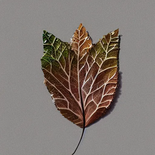 Image similar to Intricate a whole fantasy leaf, encrusted with jewels, illustration, detailed veins, sharp focus, octane render, high quality, 8k, volumetric lighting, on black background