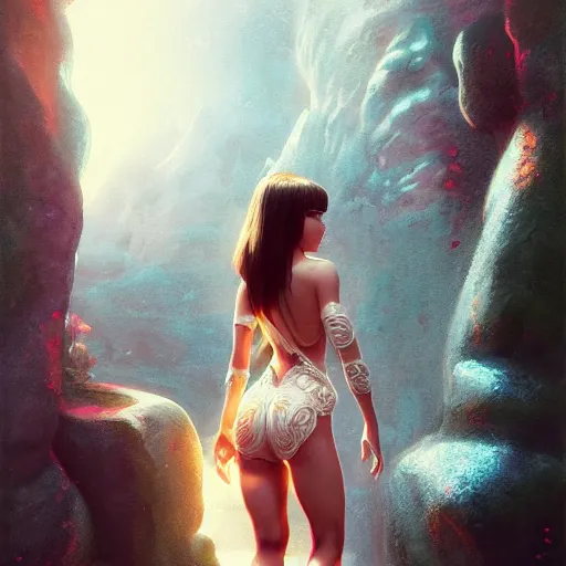 Image similar to dwayne johnson as a beautiful young girl in seductive clothing by ross tran, walking in a castle painted by sana takeda, rtx reflections, very high intricate details, painting, digital anime art, medium shot, mid - shot, composition by ilya kuvshinov, lighting by greg rutkowski