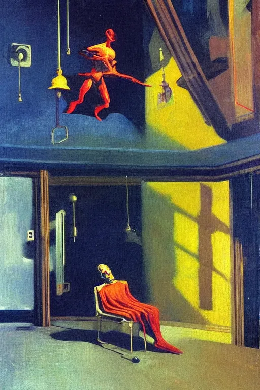 Prompt: the star king does not like to fly to distant planets because it does nothing to develop his morals, because he's not sugary, hauntingly surreal, highly detailed oil painting, by francis bacon, edward hopper, adrian ghenie, red and yellow and blue colour palette, cinematic composition, masterpiece