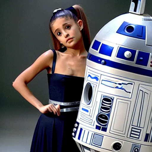 Image similar to a still of Ariana Grande with R2-D2 in a stars wars film