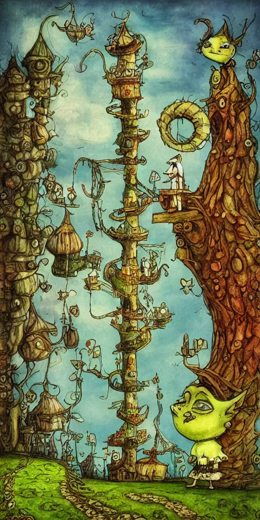 Image similar to a jack and the beanstalk scene by alexander jansson