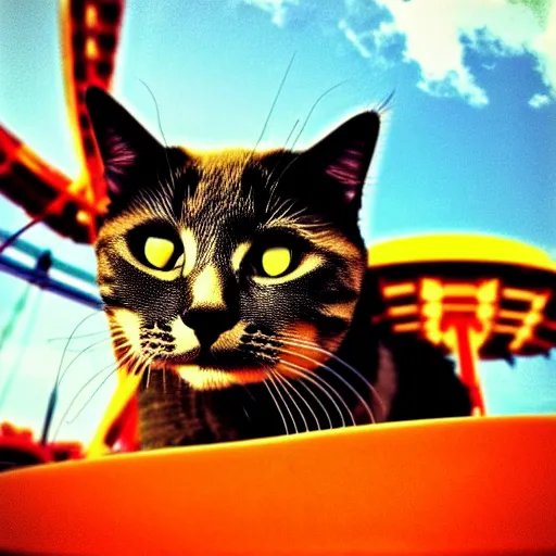 Image similar to !!! cat!!!, ( ferris wheel ), feline, sitting, riding, award winning photo