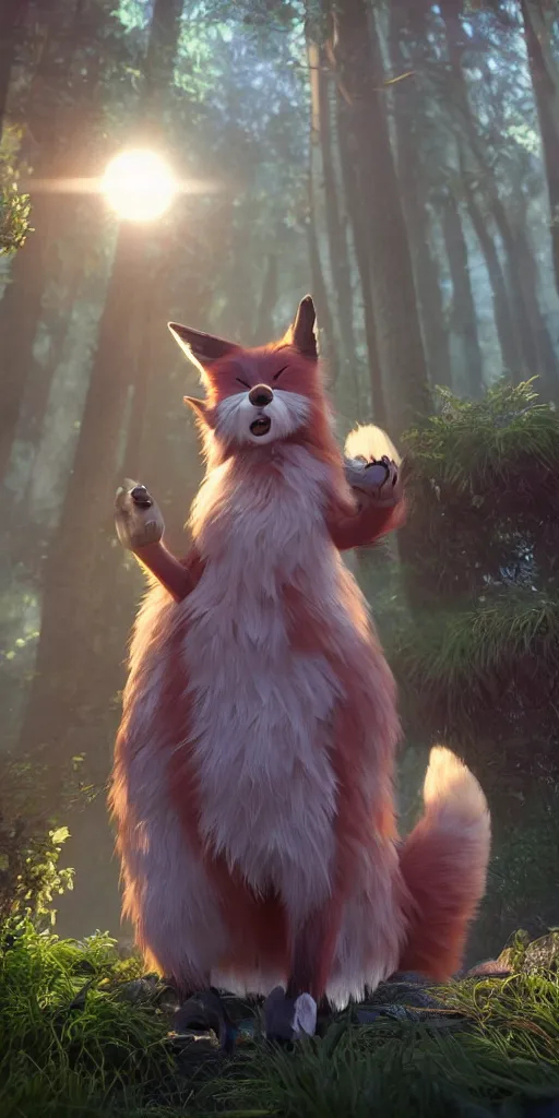 Prompt: The lovely hairy fox, wearing the uniform of the magic school, is surrounded by a huge luminous magic array, fluffy, photorealistic, soft lighting, unreal engine