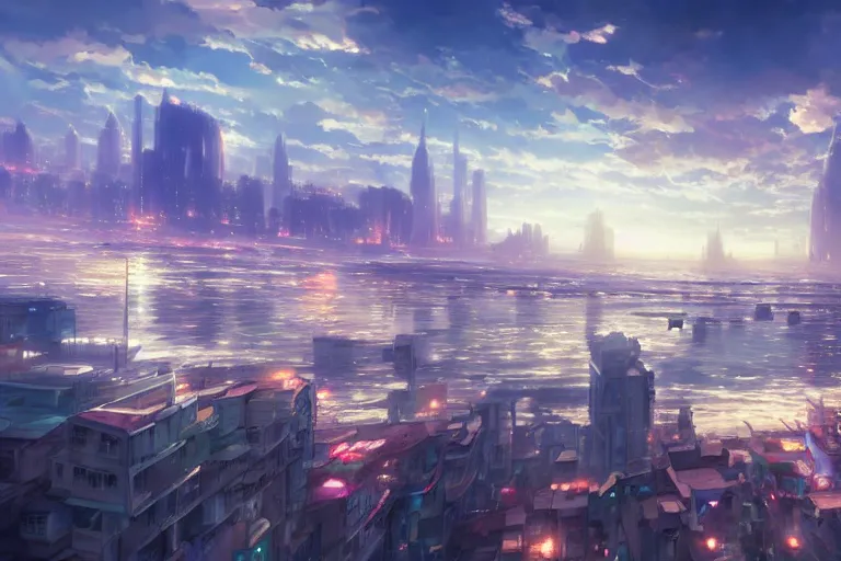 Image similar to ultra realistic city floating in the sky, colors, 8 k, hd, details, fantasy, epic, ancient city, landscape illustration concept art anime key visual trending pixiv fanbox by wlop and greg rutkowski and makoto shinkai and studio ghibli and kyoto animation symmetrical facial features