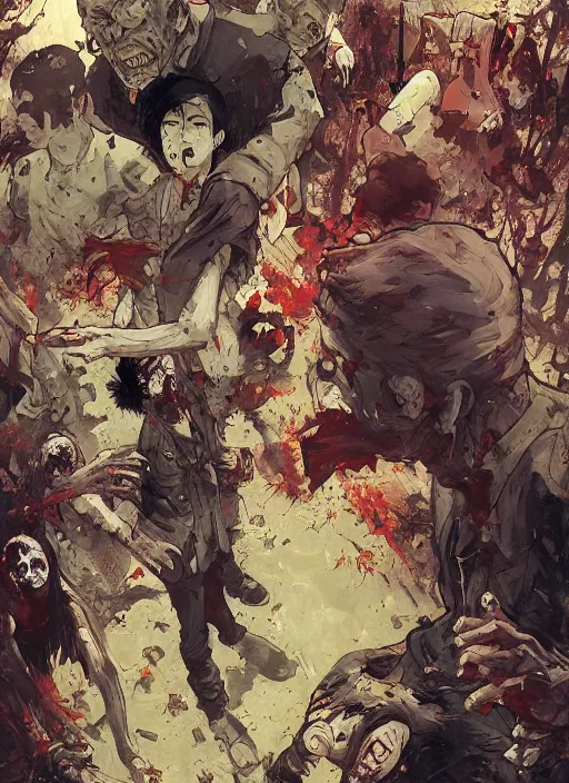 Prompt: zombie!!! 0 apocalypse!!! by satoshi kon, ilya repin, lena aenami, shinji kimura