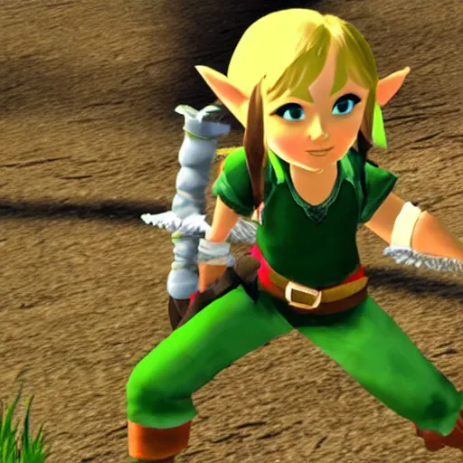 Image similar to linkle doing the splits, ingame screenshot from zelda