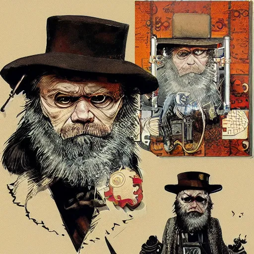 Image similar to portrait of charles darwin as a steampunk cyborg, clockwork automaton, hanafuda oil on canvas by ivan shishkin, james jean and yoji shinkawa