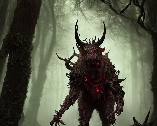 Prompt: 5 5 mm portrait photo of an armored demonic rat zombie with horns and red eyes, in a magical forest. magical atmosphere. art by greg rutkowski. highly detailed 8 k. intricate. lifelike. soft light. nikon d 8 5 0.