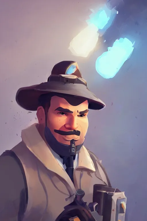 Prompt: beautiful character portrait team fortress 2 engineer character art by ismail inceoglu