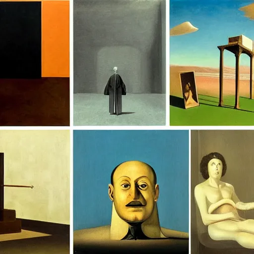 Prompt: problem of evil, godless, symbolic, freudian, by dali, by de chirico, by magritte, by paula rego, by neo rauch