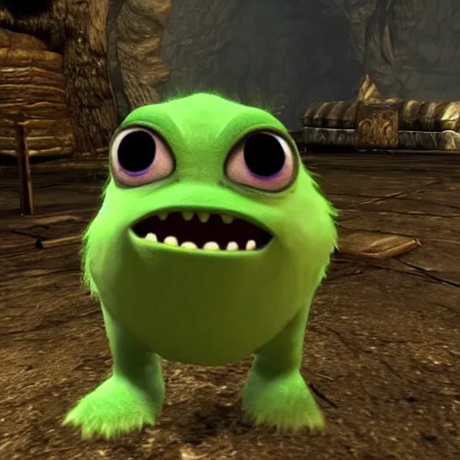 Image similar to mike wazowski in skyrim,