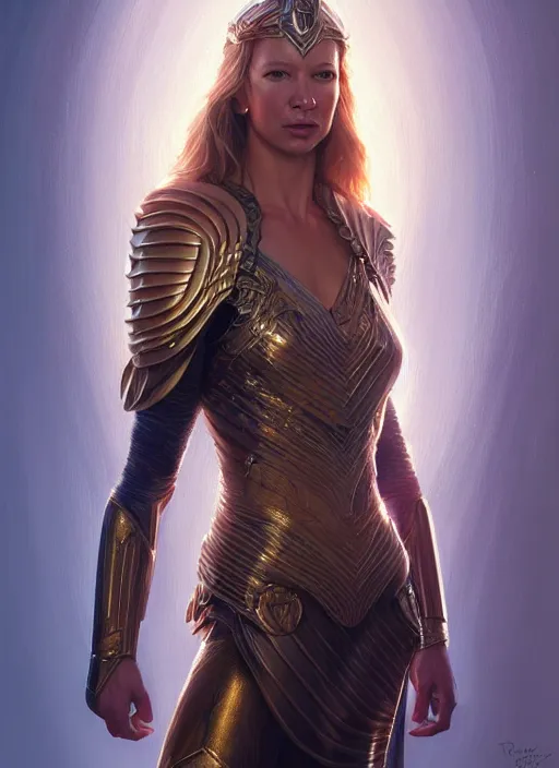 Image similar to anna torv as valkyrie, intricate, elegant, glowing lights, highly detailed, digital painting, artstation, glamor pose, concept art, smooth, sharp focus, illustration, art by artgerm and greg rutkowski, artey freytag