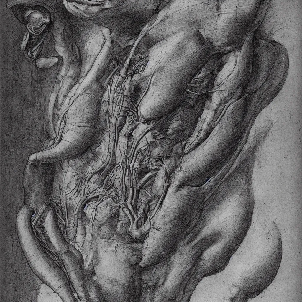 Prompt: detailed anatomical drawing of an alien by leonardo da vinci, 8 k