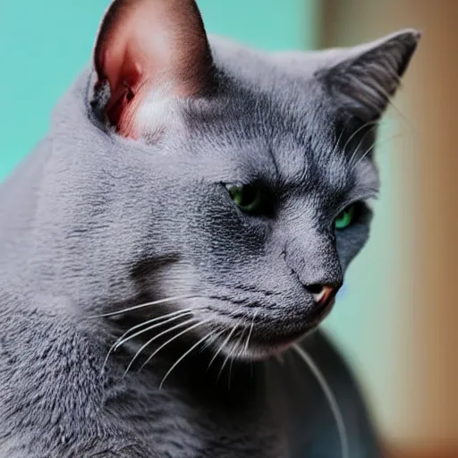 Prompt: photo of russian blue cat getting petted
