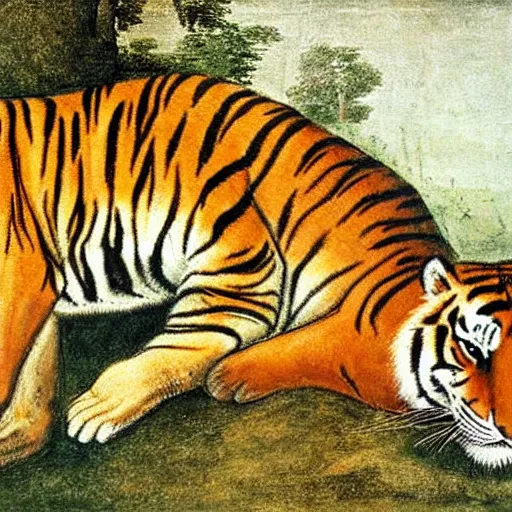 Prompt: painting of tiger by Leonardo da Vinci