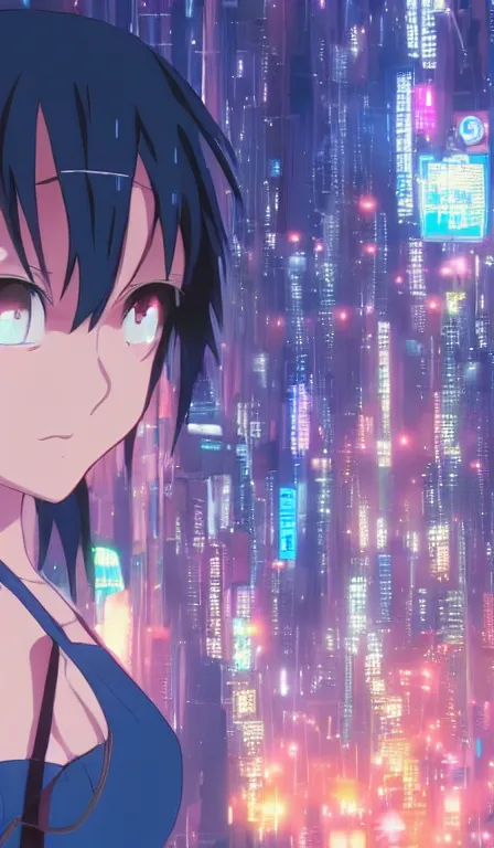 Prompt: anime fine details portrait of Rimuru Tempest in front of cyberpunk moder city landscape on the background deep bokeh, close-up view, anime masterpiece by Studio Ghibli. 8k, sharp high quality anime, artstation