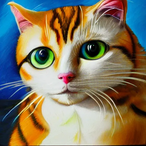 Prompt: winking cat, realistic, painting, 4 k