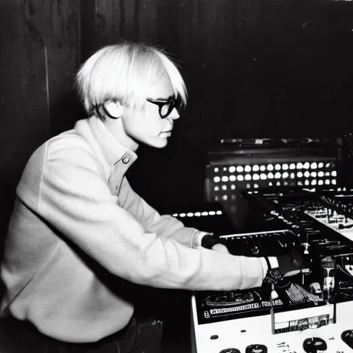 Prompt: andy warhol on the dj decks