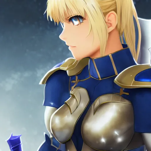 Image similar to beautiful closeup of saber from fate / stay night, with armour from lancer, high details, high resolution, kantai collection style, noise filtered, artstation, kantai collection arcade, 4 k, highly detailed, high quality