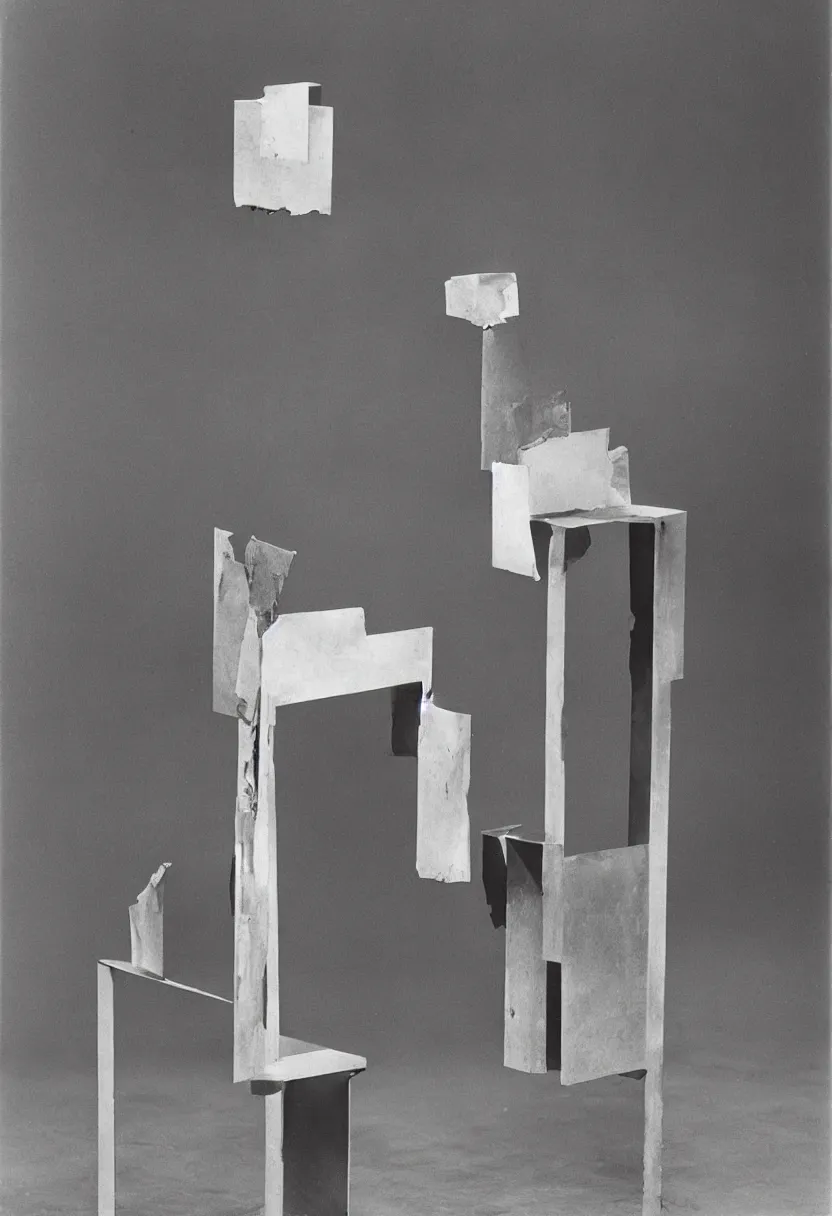 Image similar to In Advance of the Broken RAM machine by Marcel Duchamp, simple readymade object on a pedestal, courtesy of Centre Pompidou, archive photography by Irving Penn