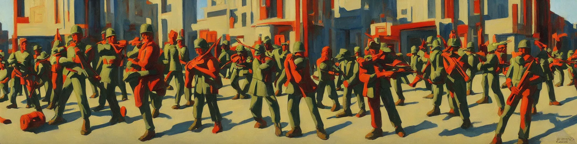 Prompt: toy soldiers by edward hopper