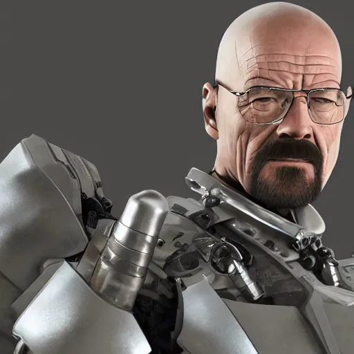 Prompt: Walter White in cybernetic battle armour, 4k octane render, highly detailed