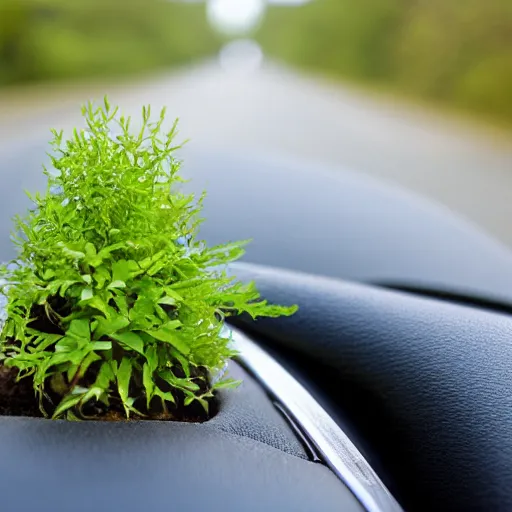 Image similar to small plant on a car back seat, photograph