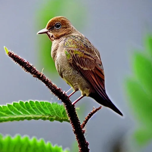 Prompt: bird that resembles a marijuana leaf